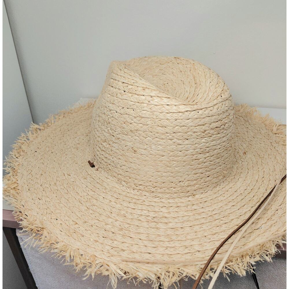 Steve Madden Embellished Straw Sun Hat Frayed Wide Brim Jeweled Boho Beach O/S - Picture 10 of 13